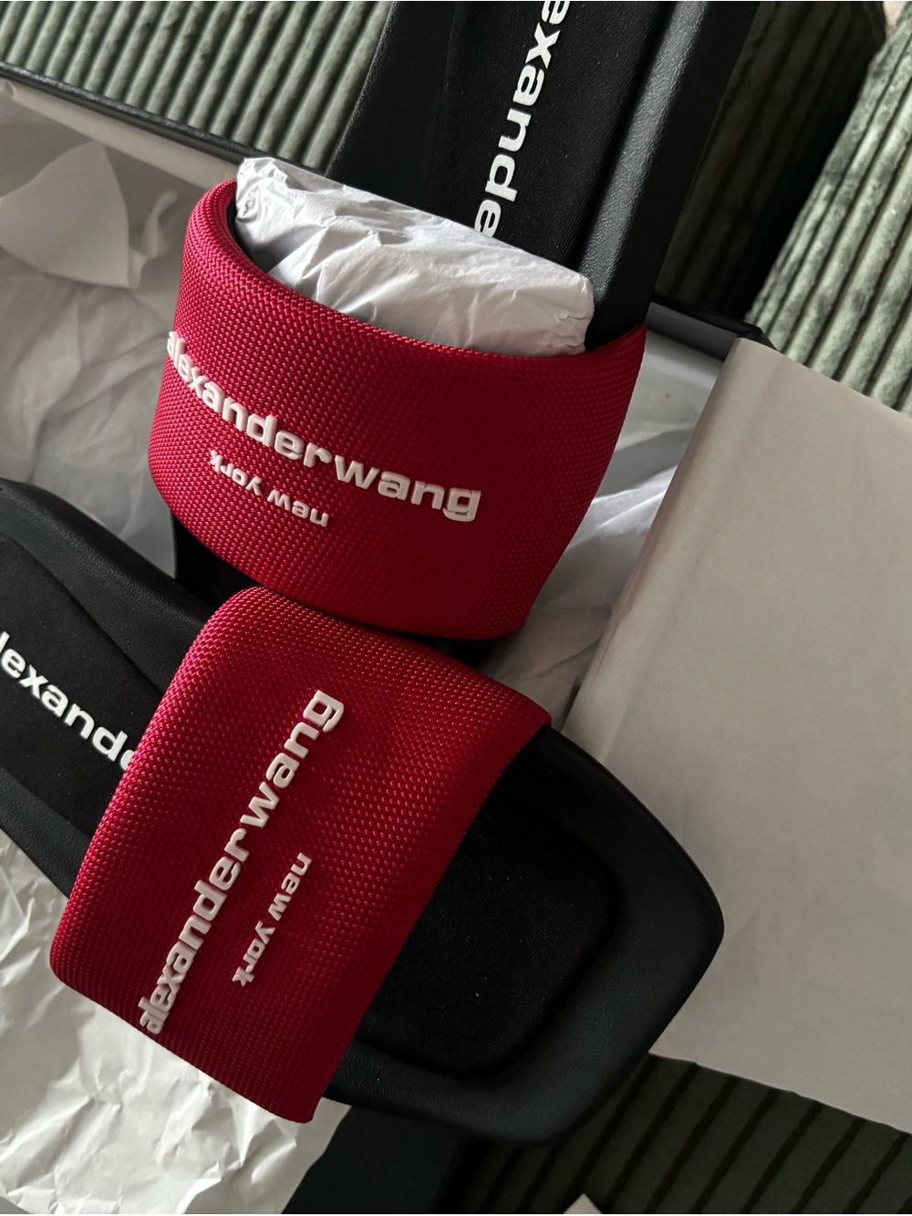 Alexander Wang Red Slide Sandals with White Logo